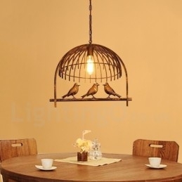 1 luz rústica chalé retrô gaiola de pássaro luz pendente com sombra de aço