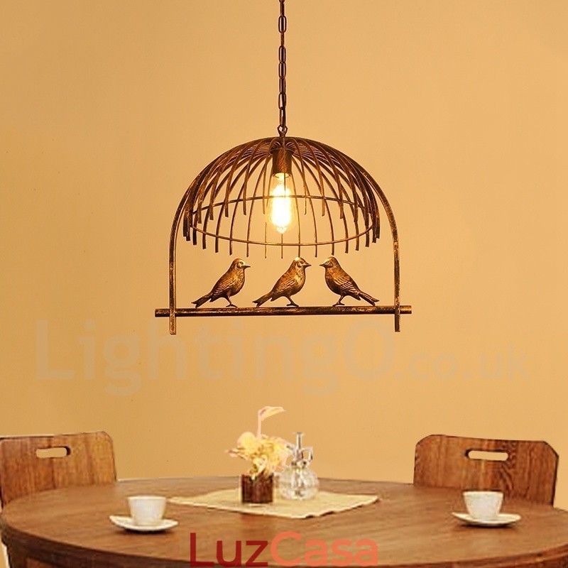 1 luz rústica chalé retrô gaiola de pássaro luz pendente com sombra de aço