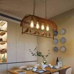 4 Luzes Rústicas Lodge Retro Birdcage Pendente Luz com Sombra de Aço