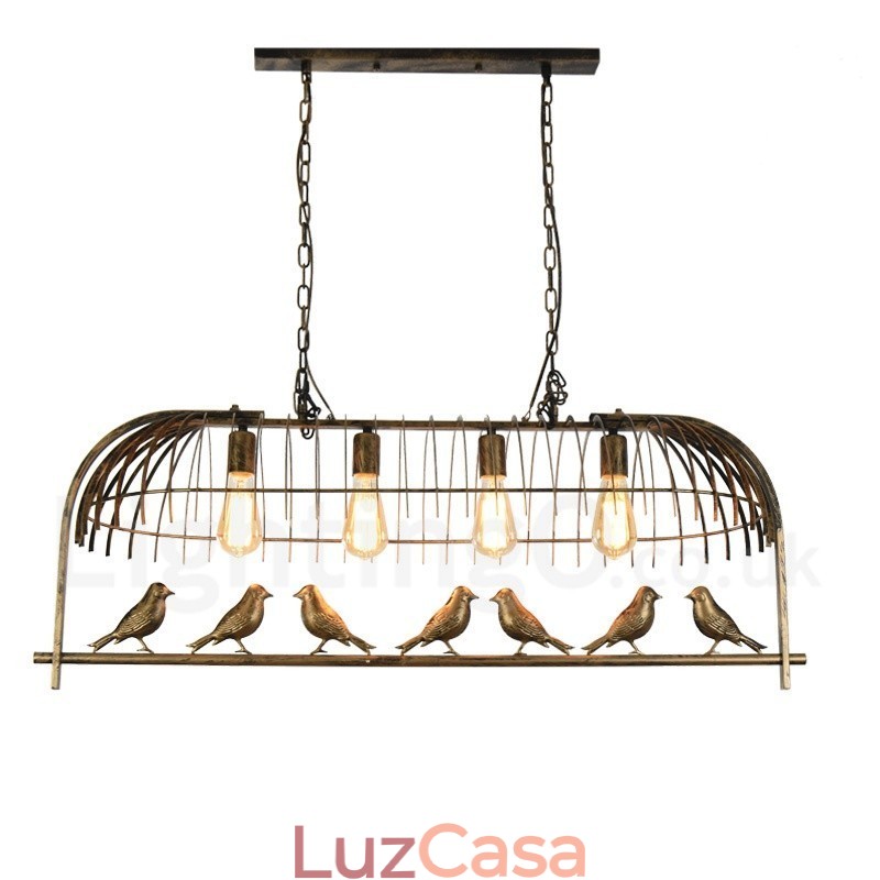 4 Luzes Rústicas Lodge Retro Birdcage Pendente Luz com Sombra de Aço