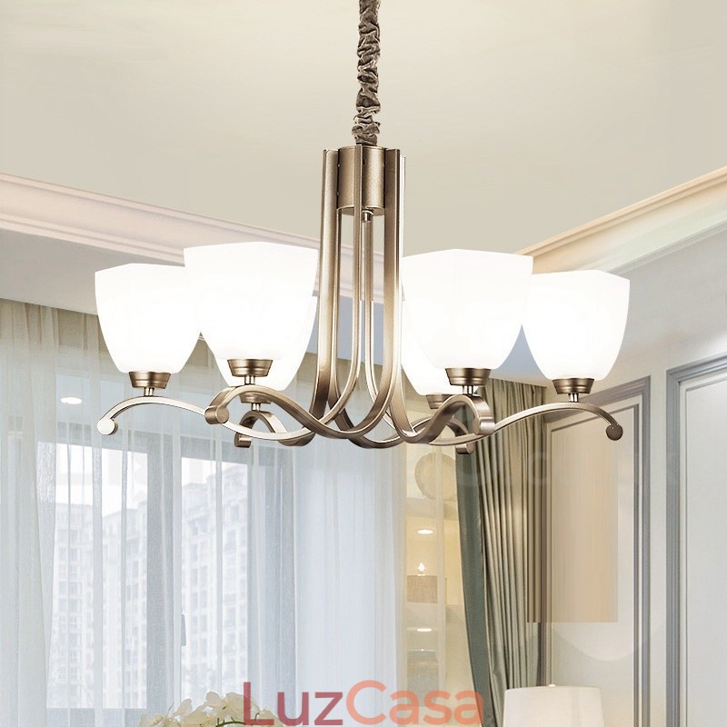 Lustre moderno contemporâneo de 6 luzes com cúpula de vidro