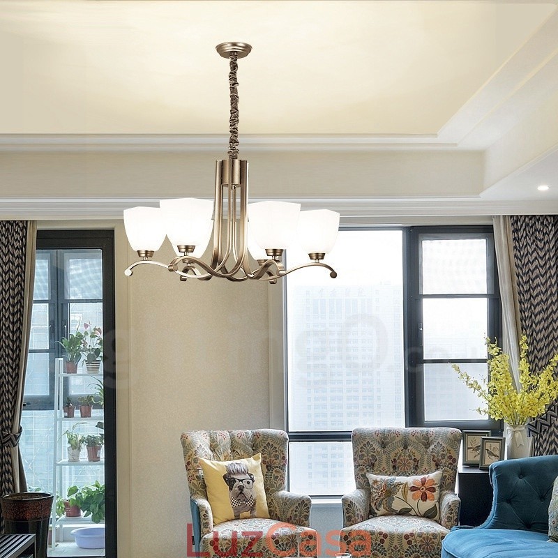 Lustre moderno contemporâneo de 6 luzes com cúpula de vidro