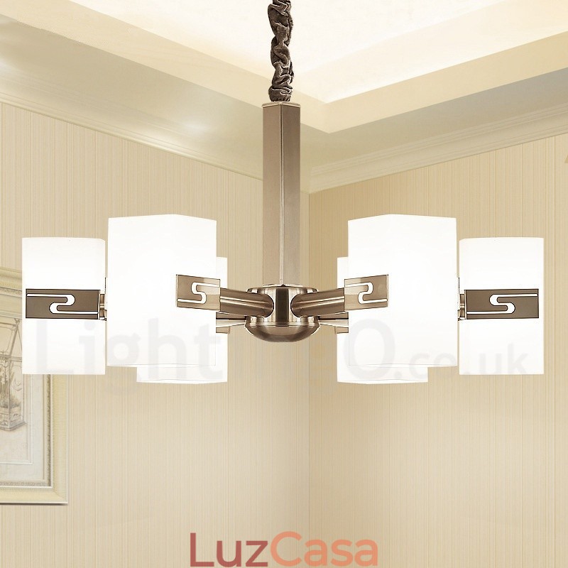 Lustre moderno contemporâneo de 6 luzes com cúpula de vidro