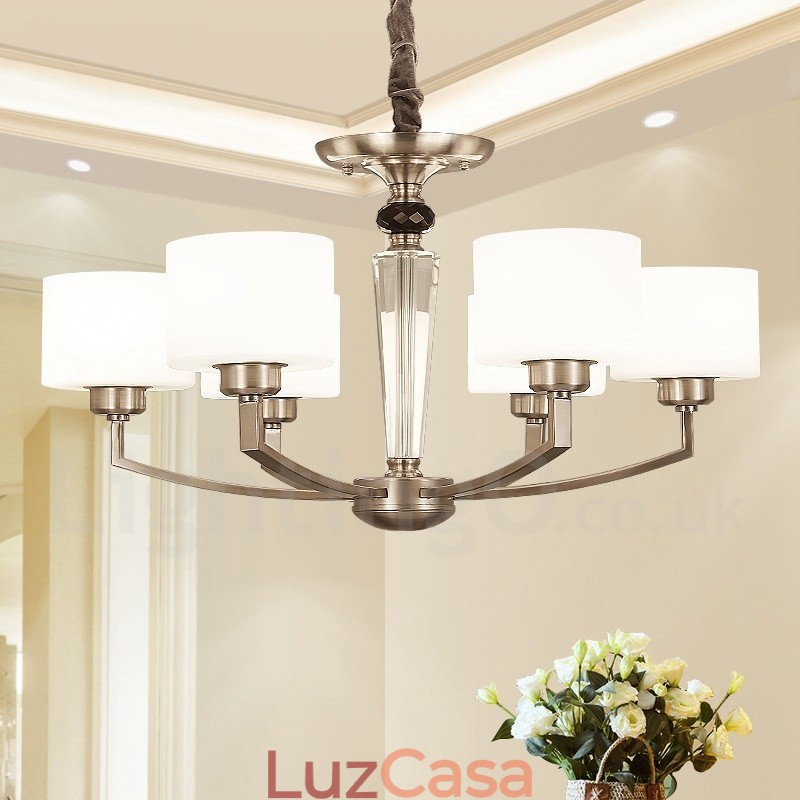 Lustre moderno contemporâneo de 6 luzes com cúpula de vidro