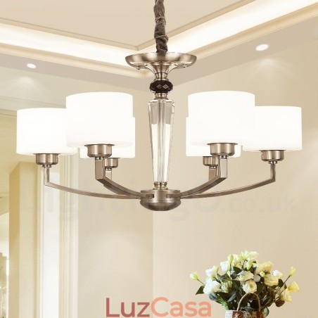 Lustre moderno contemporâneo de 6 luzes com cúpula de vidro Lustre moderno contemporâneo de 6 luzes com cúpula de vidro