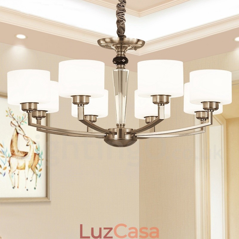 Lustre moderno contemporâneo de 6 luzes com cúpula de vidro