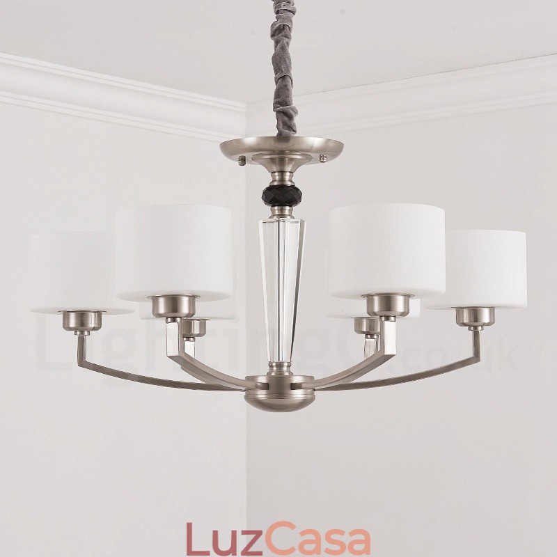 Lustre moderno contemporâneo de 6 luzes com cúpula de vidro
