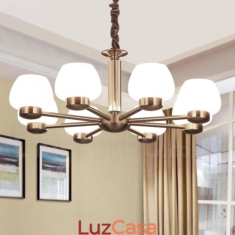 Lustre moderno contemporâneo de 8 luzes com cúpula de vidro