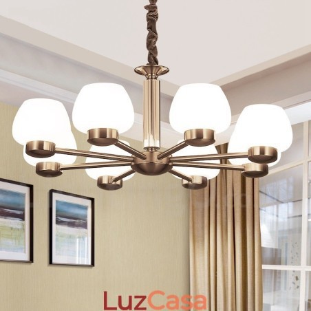 Lustre moderno contemporâneo de 8 luzes com cúpula de vidro Lustre moderno contemporâneo de 8 luzes com cúpula de vidro