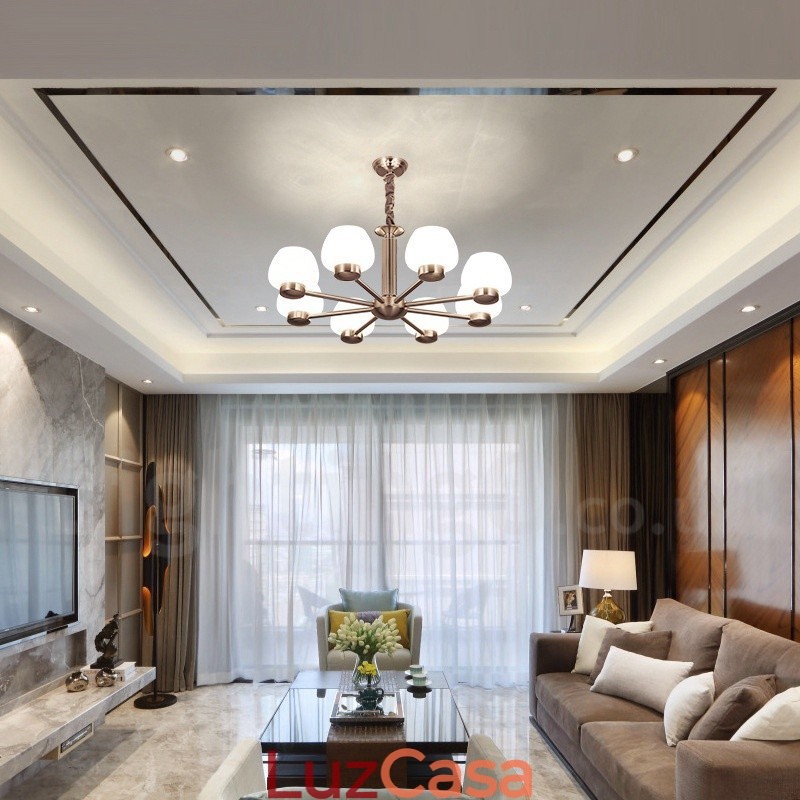 Lustre moderno contemporâneo de 8 luzes com cúpula de vidro