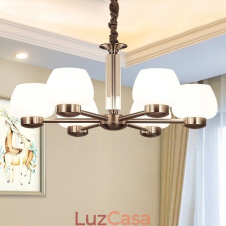 Lustre moderno contemporâneo de 6 luzes com cúpula de vidro Lustre moderno contemporâneo de 6 luzes com cúpula de vidro