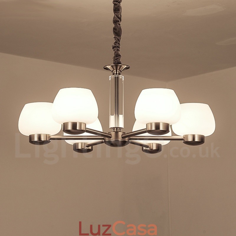 Lustre moderno contemporâneo de 6 luzes com cúpula de vidro