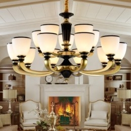 Lustre retrô tradicional de liga de zinco com 15 luzes e cúpula de vidro