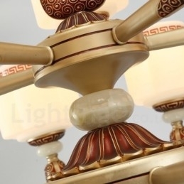 Lustre de luxo retrô tradicional de liga de zinco com 8 luzes e cúpula de vidro