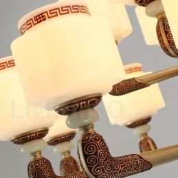 Lustre de luxo retrô tradicional de liga de zinco com 8 luzes e cúpula de vidro