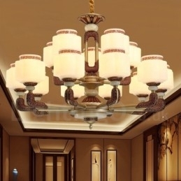 Lustre de luxo retrô tradicional de liga de zinco com 15 luzes e cúpula de vidro