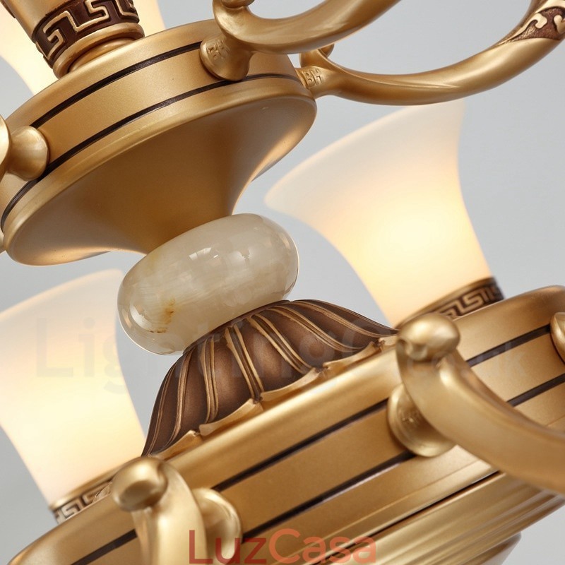 Lustre de luxo retrô tradicional de liga de zinco com 15 luzes e cúpula de vidro