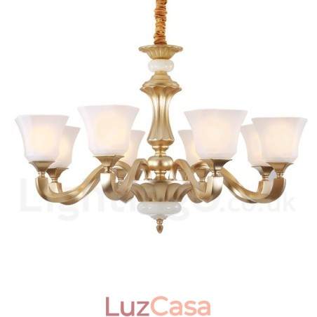 Lustre rústico tradicional retrô de 8 luzes com cúpula de vidro