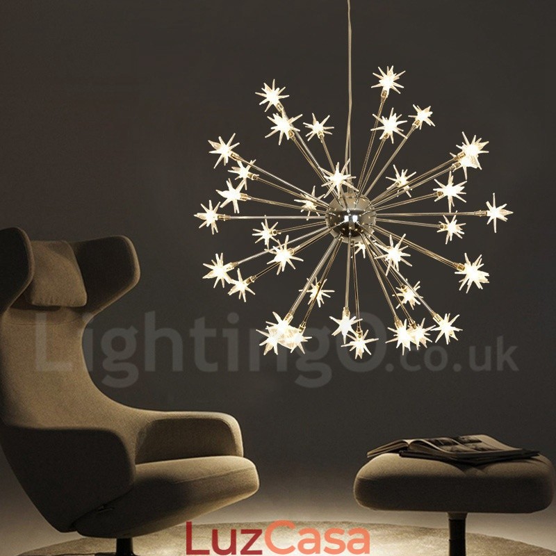 Luminária pendente moderna contemporânea de aço com 32 luzes e cúpula de vidro