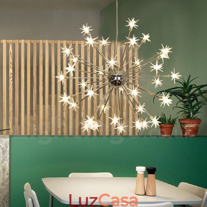 Luminária pendente moderna contemporânea de aço com 32 luzes e cúpula de vidro