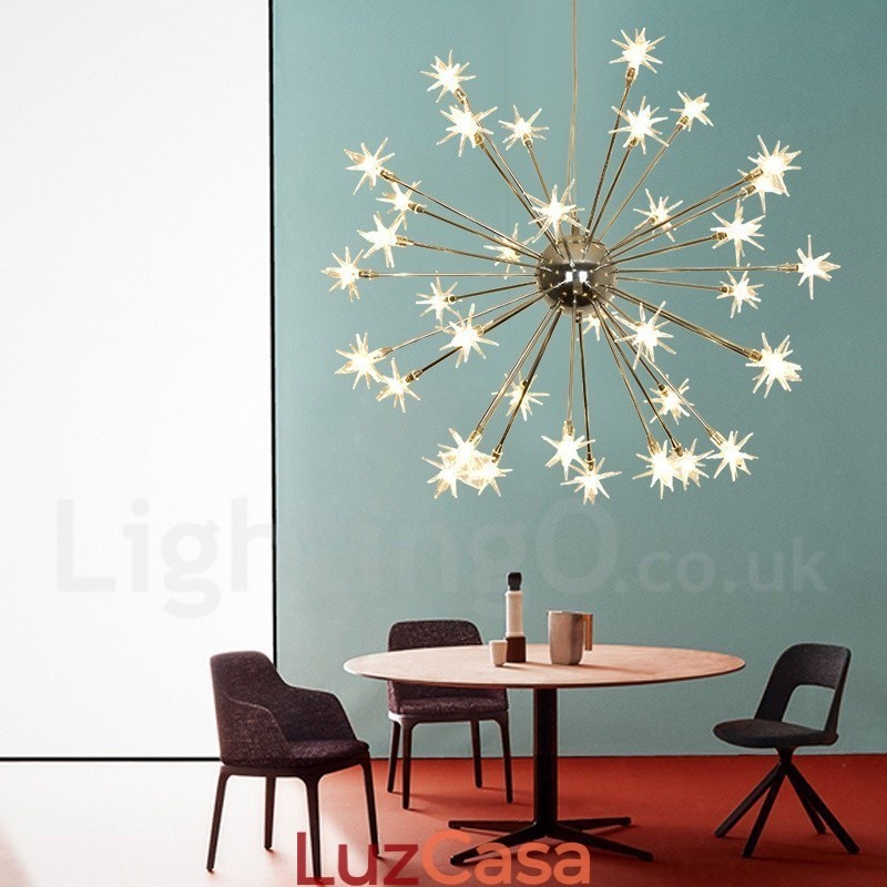 Luminária pendente moderna contemporânea de aço com 32 luzes e cúpula de vidro