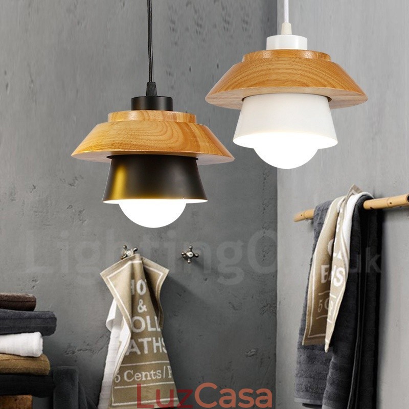 1 luz moderna contemporânea de madeira pendente com sombra de liga de alumínio
