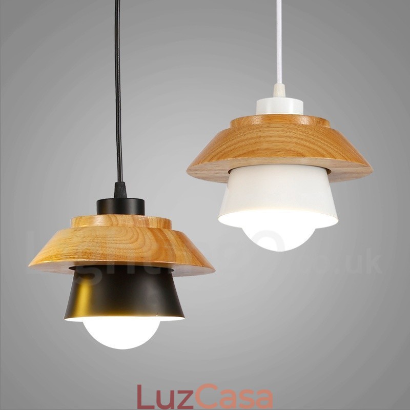 1 luz moderna contemporânea de madeira pendente com sombra de liga de alumínio