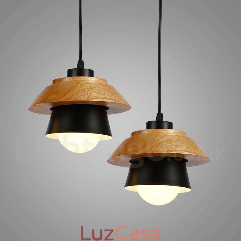 1 luz moderna contemporânea de madeira pendente com sombra de liga de alumínio