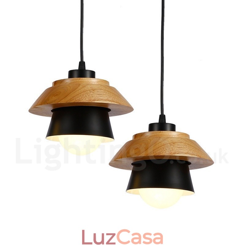 1 luz moderna contemporânea de madeira pendente com sombra de liga de alumínio