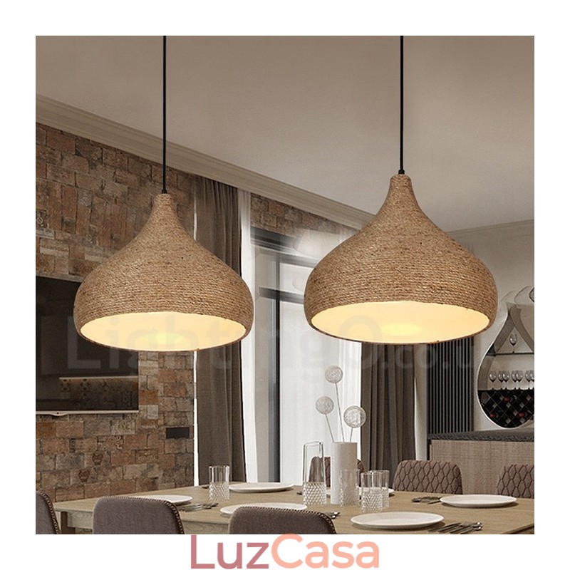 1 luz retrô rústica de corda de cânhamo pendente com abajur de corda de cânhamo