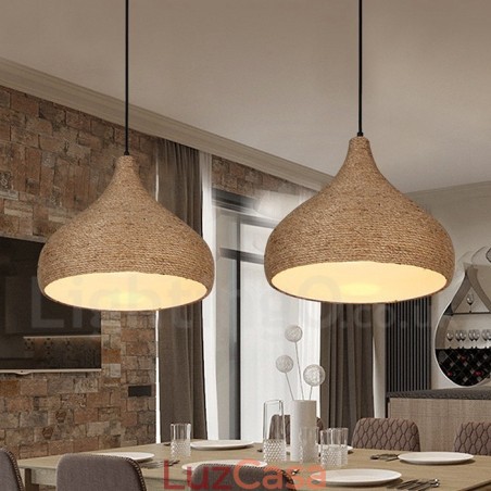 1 luz retrô rústica de corda de cânhamo pendente com abajur de corda de cânhamo 1 luz retrô rústica de corda de cânhamo pendente com abajur de corda de cânhamo