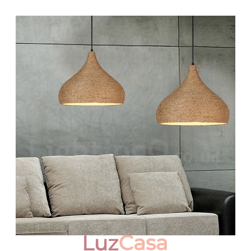 1 luz retrô rústica de corda de cânhamo pendente com abajur de corda de cânhamo