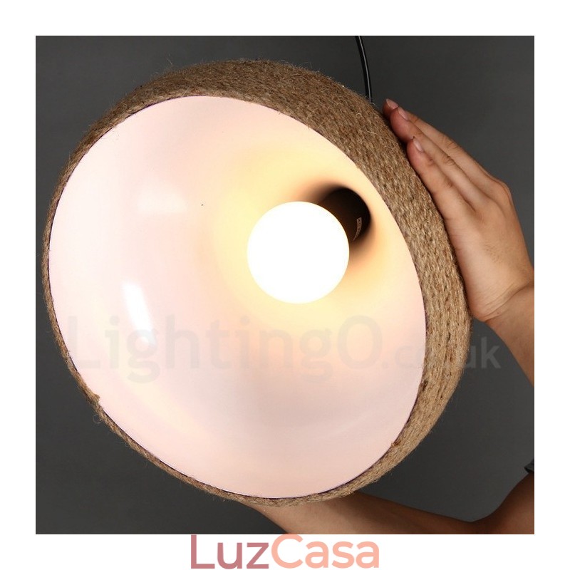 1 luz retrô rústica de corda de cânhamo pendente com abajur de corda de cânhamo
