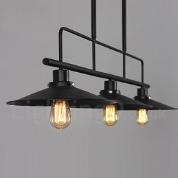 Luminária pendente retrô rústica de aço com 3 luzes e cúpula de aço