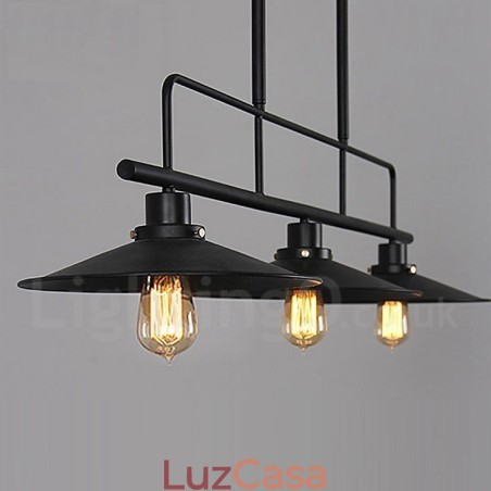 Luminária pendente retrô rústica de aço com 3 luzes e cúpula de aço Luminária pendente retrô rústica de aço com 3 luzes e cúpula de aço