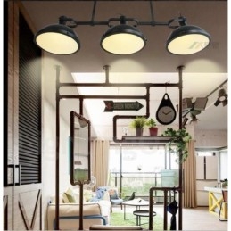 Luminária pendente retrô rústica de aço com 3 luzes e cúpula de vidro
