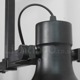 Luminária pendente retrô rústica de aço com 3 luzes e cúpula de vidro