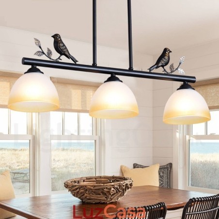 Luminária pendente retrô rústica de aço com 3 luzes e cúpula de vidro Luminária pendente retrô rústica de aço com 3 luzes e cúpula de vidro