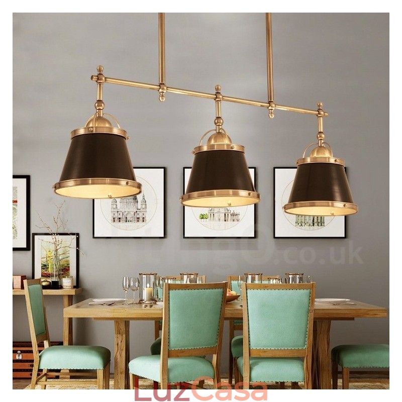 3 Luzes Retro Rústicas Luxo Latão Pendente Luz com Sombra de Latão