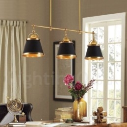 3 Luzes Retro Rústicas Luxo Latão Pendente Luz com Sombra de Latão