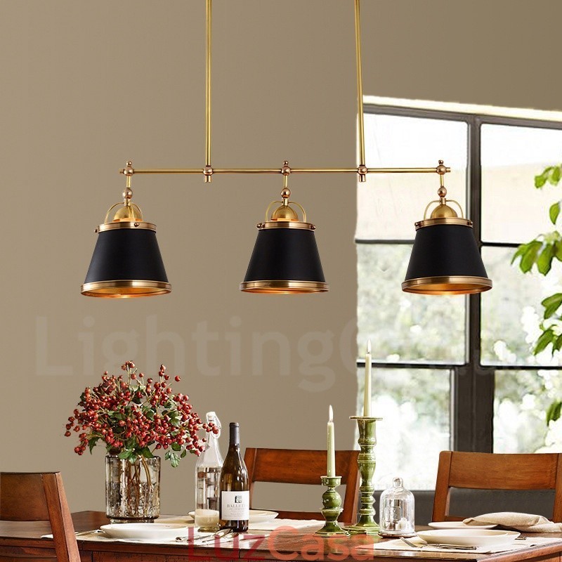 3 Luzes Retro Rústicas Luxo Latão Pendente Luz com Sombra de Latão