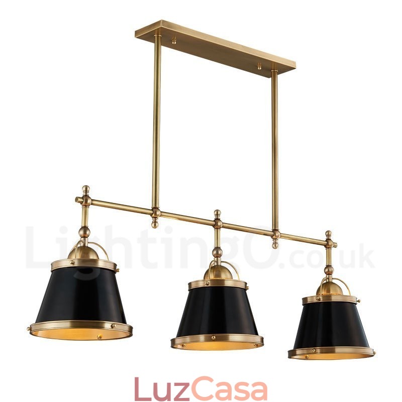 3 Luzes Retro Rústicas Luxo Latão Pendente Luz com Sombra de Latão