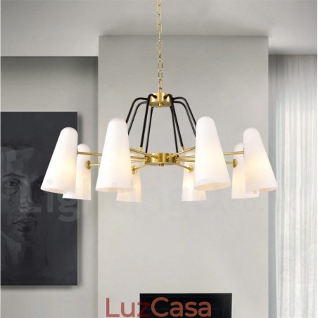 Lustre de pingente de latão luxuoso retrô rústico de 8 luzes com cúpula de vidro Lustre de pingente de latão luxuoso retrô rústico de 8 luzes com cúpula de vidro