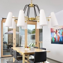 Lustre de pingente de latão luxuoso retrô rústico de 8 luzes com cúpula de vidro