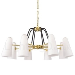 Lustre de pingente de latão luxuoso retrô rústico de 8 luzes com cúpula de vidro