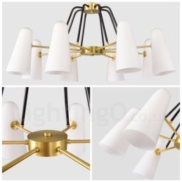 Lustre de pingente de latão luxuoso retrô rústico de 8 luzes com cúpula de vidro