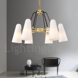 6 Luz Retro Rústico Luxo Latão Pendente Lâmpada Lustre com Sombra de Vidro