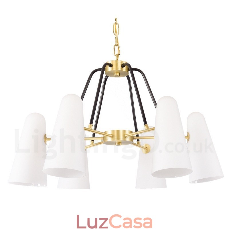 6 Luz Retro Rústico Luxo Latão Pendente Lâmpada Lustre com Sombra de Vidro