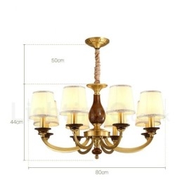 Lustre de pingente de latão luxuoso retrô rústico de 8 luzes com cúpula de vidro