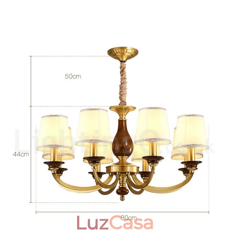 Lustre de pingente de latão luxuoso retrô rústico de 8 luzes com cúpula de vidro